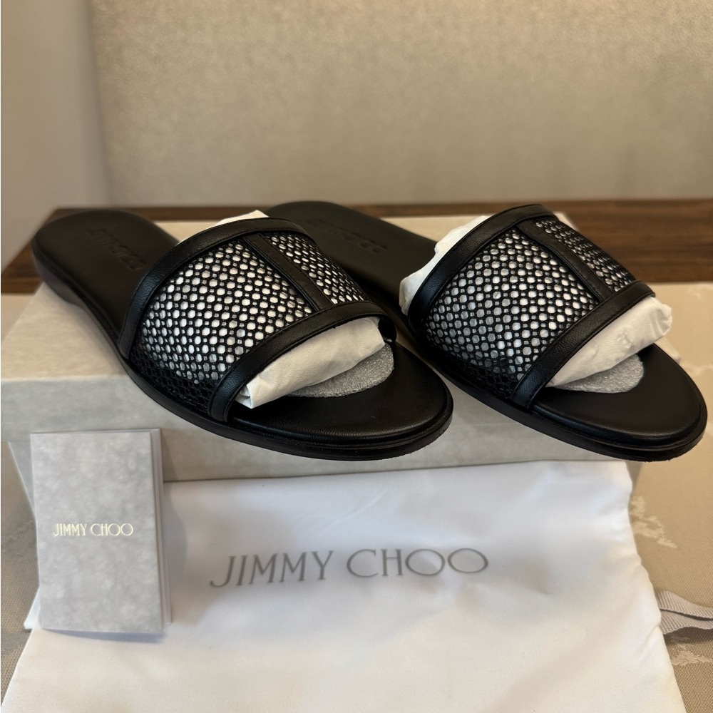 Jimmy Choo Black Mesh Flat Sandals EU 39/US 9